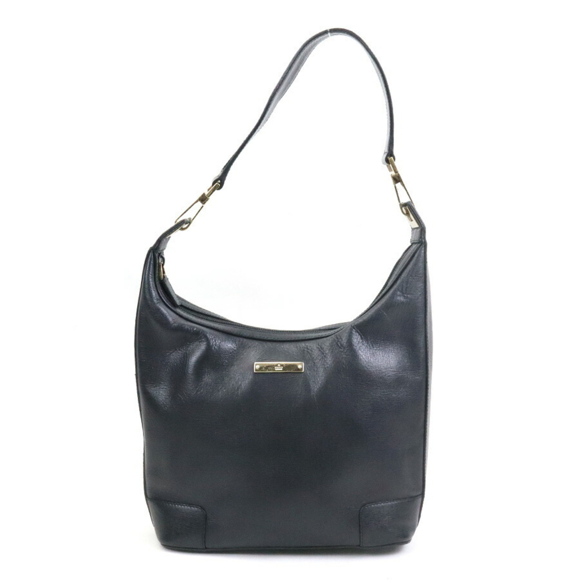 Gucci Shoulder Bag Leather Black Gold Ladies
